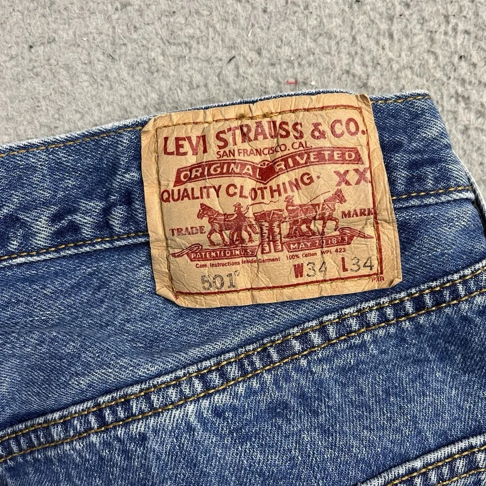 Levi's 501XX Blue Denim Straight Jeans Button Fly Regular Fit 5-Pocket Men 34x34
